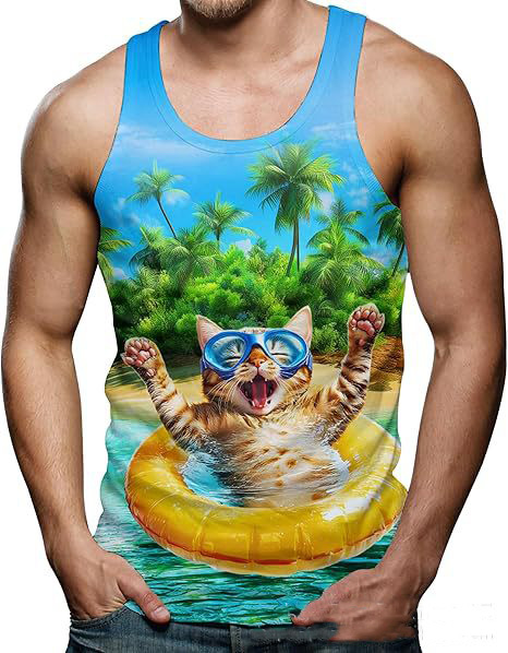 Tank Top Gambar Cetak 3D Kucin - Aquarium Fish Shark ulasan dan harga